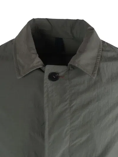 Camplin Concealed Button Mid Length Coat In Green