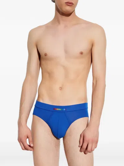 Dsquared2 Logo-embroidered Briefs In Blue