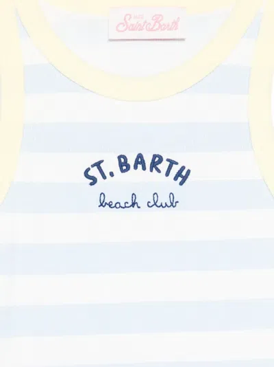 Mc2 Saint Barth Striped Logo-print Vest Top In Gray