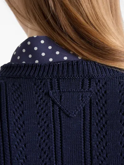 Prada Openwork Cotton Mini-dress In Blue