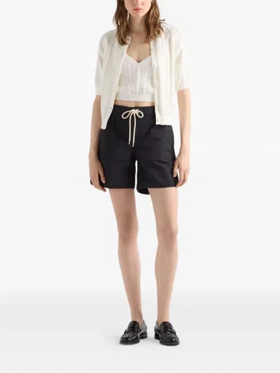 Prada Openwork Cotton Crop Top In White