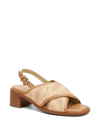 Frau Herringbone-effect Crossover-strap Sandals In Brown