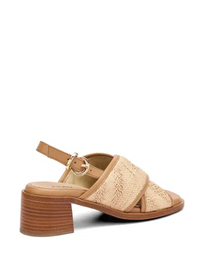 Frau Herringbone-effect Crossover-strap Sandals In Brown