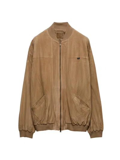 Prada Suede Bomber Jacket In Brown