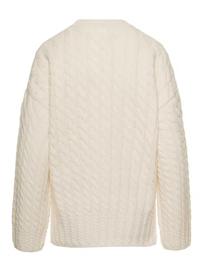 Theory Wool Blend Cable Knit Pullover Sweater In Neutral