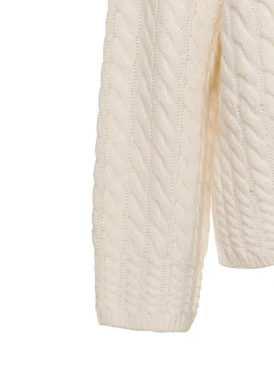 Theory Wool Blend Cable Knit Pullover Sweater In Neutral