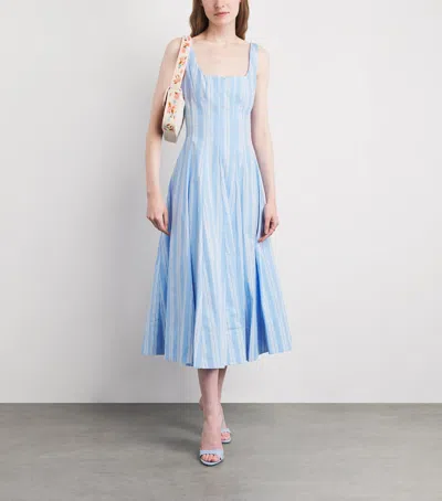 Staud Wells Paneled Striped Cotton-blend Poplin Midi Dress In Blue
