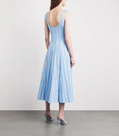 Staud Wells Paneled Striped Cotton-blend Poplin Midi Dress In Blue