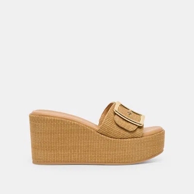 Dolce Vita Jilian Wedge Sandals Mocha Raffia In Brown