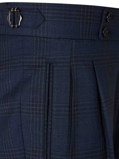 Scabal® Check-pattern Pleated Trousers In Blue