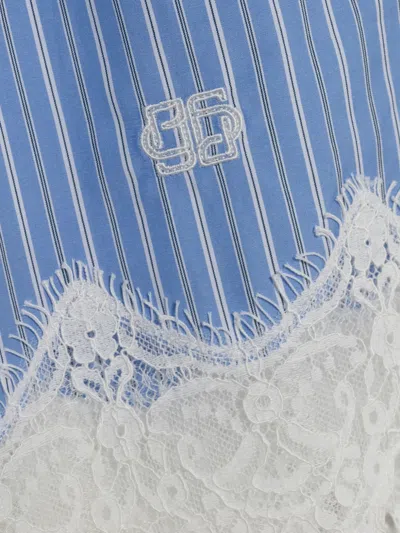Simkhai Emmie Lace-trimmed Striped Cotton Shorts In Blue