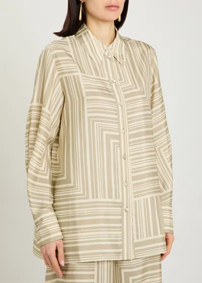 Joseph Womens Sand Dark Powder Atlan Grid-print Silk Shirt In Brown