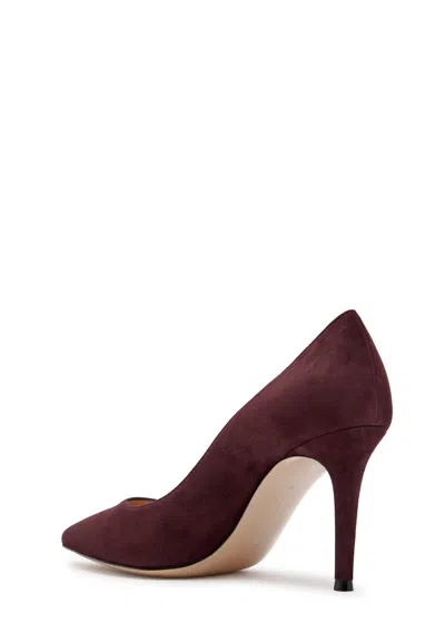 Gianvito Rossi Pointed Toe Suede Stiletto Heel Pumps In Burgundy