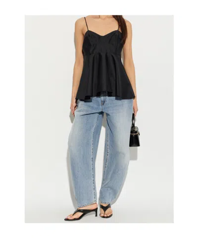 Rohe Paneled Duchesse-satin Peplum Bustier Top In Black