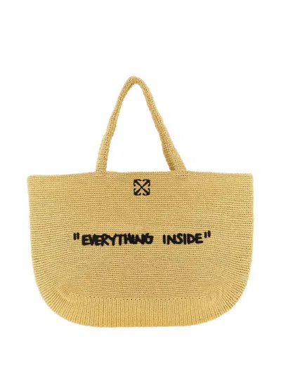 Off-white Jitney Beach Bag Rectangular Woven Handles In Yellow