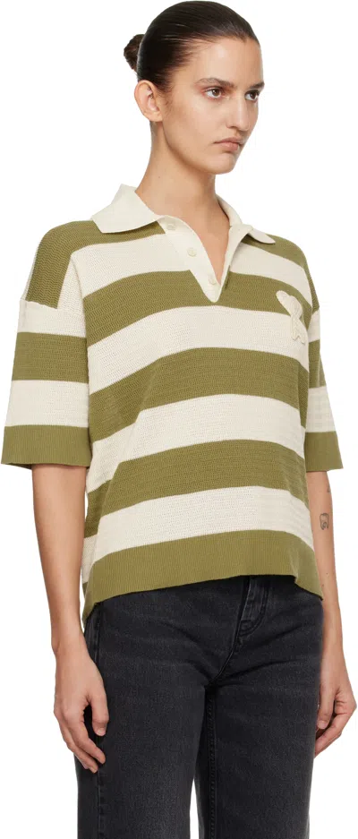 Ami Alexandre Mattiussi Ami Paris Ami De Coeur Striped Cotton Knit Polo Shirt In Brown