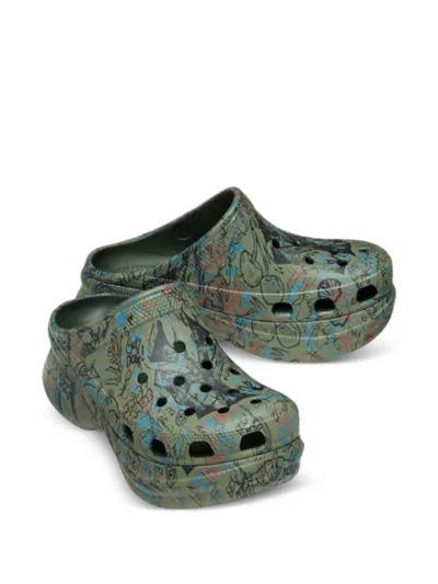 Crocs Classic Bae Graffiti Clogs In Green
