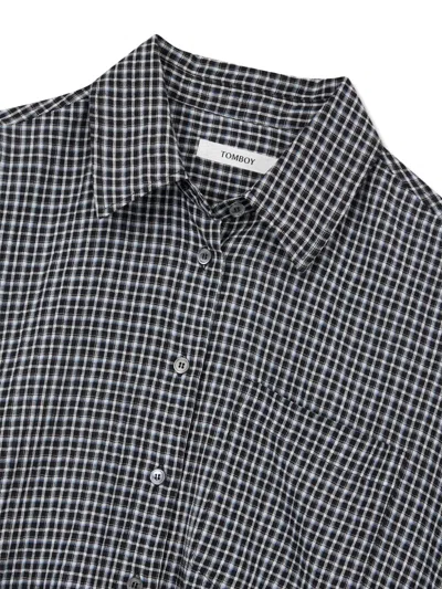 Tomboy Check-pattern Drawstring Shirt In Black