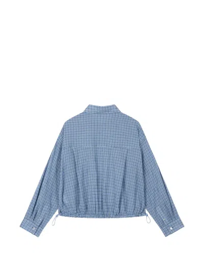 Tomboy Check-pattern Drawstring-hem Shirt In Blue