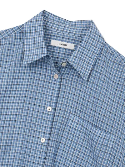 Tomboy Check-pattern Drawstring-hem Shirt In Blue
