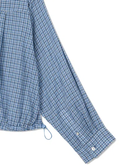 Tomboy Check-pattern Drawstring-hem Shirt In Blue
