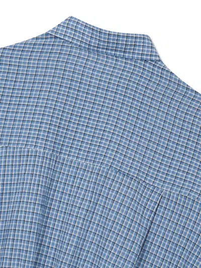 Tomboy Check-pattern Drawstring-hem Shirt In Blue