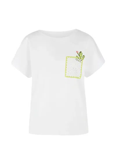 Marccain Crochet-patch Cactus-embroidered T-shirt In White