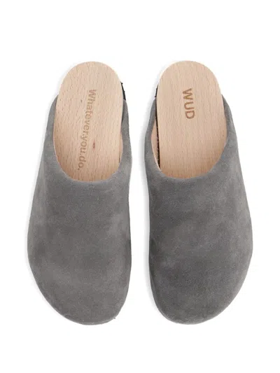 Wud Suede Clogs Sandals Grey In Gray