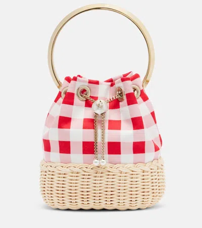 Jimmy Choo Womens Ruby Red Mix/natural Bon Bon Gingham Cotton Top-handle Bag In Multi
