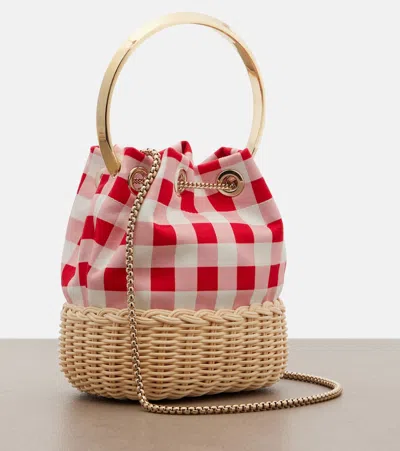 Jimmy Choo Womens Ruby Red Mix/natural Bon Bon Gingham Cotton Top-handle Bag In Multi