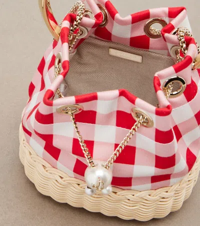 Jimmy Choo Womens Ruby Red Mix/natural Bon Bon Gingham Cotton Top-handle Bag In Multi