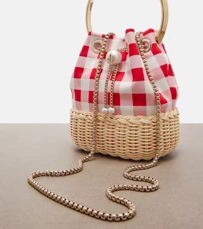 Jimmy Choo Womens Ruby Red Mix/natural Bon Bon Gingham Cotton Top-handle Bag In Multi