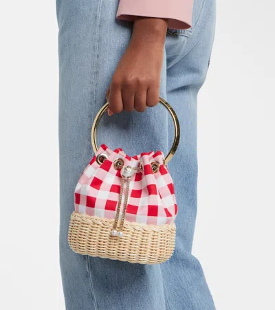 Jimmy Choo Womens Ruby Red Mix/natural Bon Bon Gingham Cotton Top-handle Bag In Multi