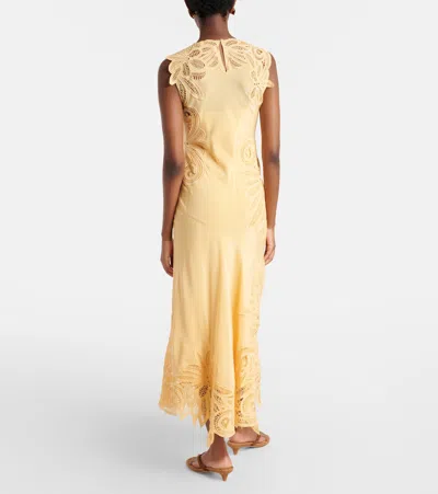 Ulla Johnson Idra Embroidered Silk Crepe De Chine Maxi Dress In Yellow