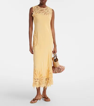 Ulla Johnson Idra Embroidered Silk Crepe De Chine Maxi Dress In Yellow