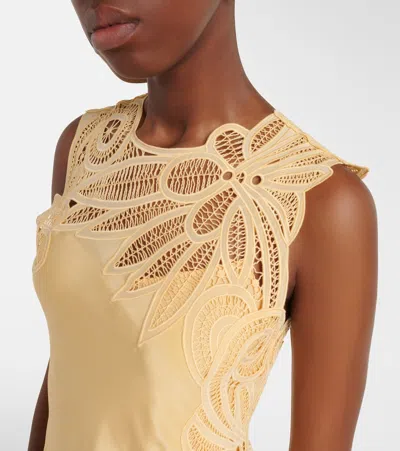 Ulla Johnson Idra Embroidered Silk Crepe De Chine Maxi Dress In Yellow