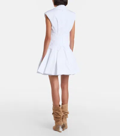 Balmain Belted Pleated Cotton-poplin Mini Dress In White