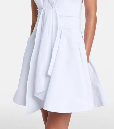 Balmain Belted Pleated Cotton-poplin Mini Dress In White