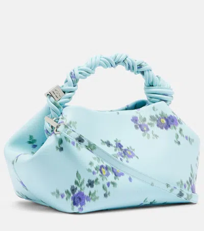 Ganni Mini Bag Structured Shape Floral Pattern Handle In Blue