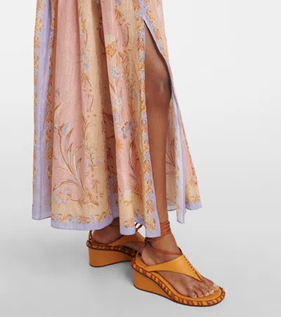 Zimmermann Indra Plunge Printed Metallic Cotton And Silk-blend Halterneck Maxi Dress In Brown