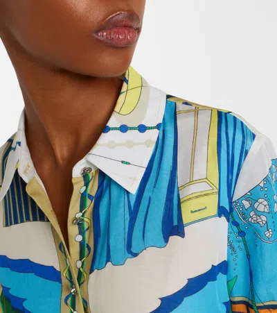 Tory Burch Printed Silk And Cotton-blend Midi Shirt Dress In Multi