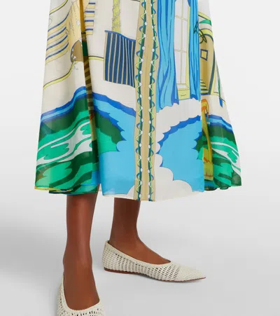 Tory Burch Printed Silk And Cotton-blend Midi Shirt Dress In Multi