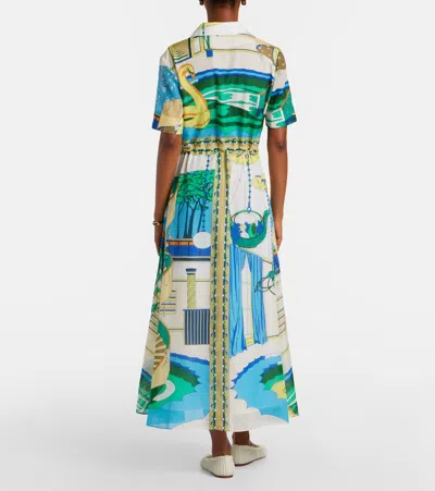 Tory Burch Printed Silk And Cotton-blend Midi Shirt Dress In Multi
