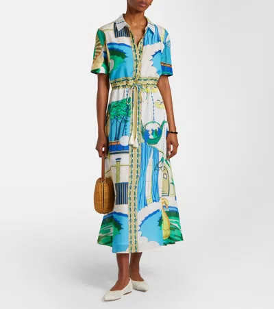Tory Burch Printed Silk And Cotton-blend Midi Shirt Dress In Multi