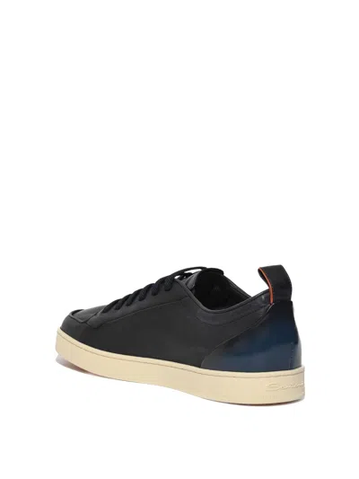 Santoni Blue Hammered Leather Sneakers In Multi