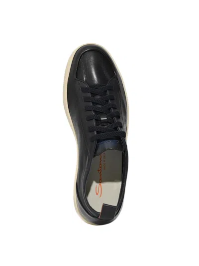 Santoni Blue Hammered Leather Sneakers In Multi