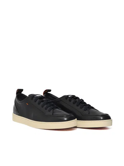Santoni Blue Hammered Leather Sneakers In Multi