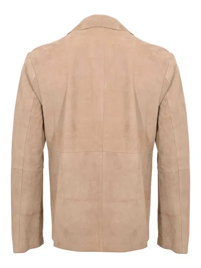 Alpha Studio Suede Leather Jacket In Brown