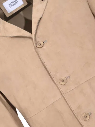 Alpha Studio Suede Leather Jacket In Brown
