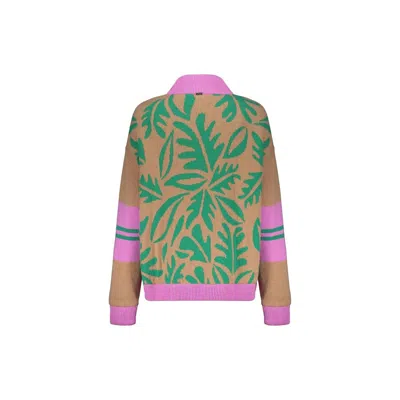 Herno Zip-up Leaf-pattern Cardigan In Brown